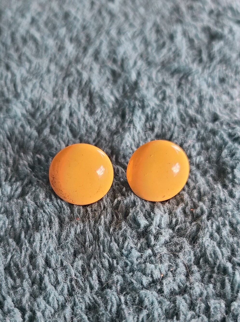 Vintage Canary Yellow Round Button Stud Earrings